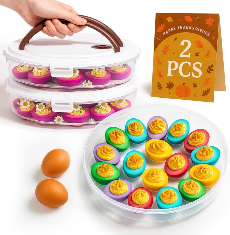 77L 2-Pack Deviled Egg Container with Lid – 34-Egg Platter with Handle, Stackable & Portable Carrier for Parties, Holidays, Camping, and Fridge Storage - Image 1